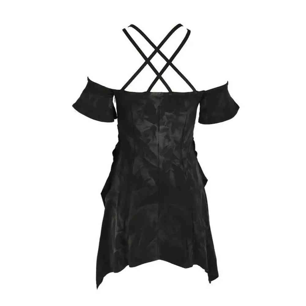 Restyle - Strappy Pentagram Acid Wash Elvish Mini dress - Black